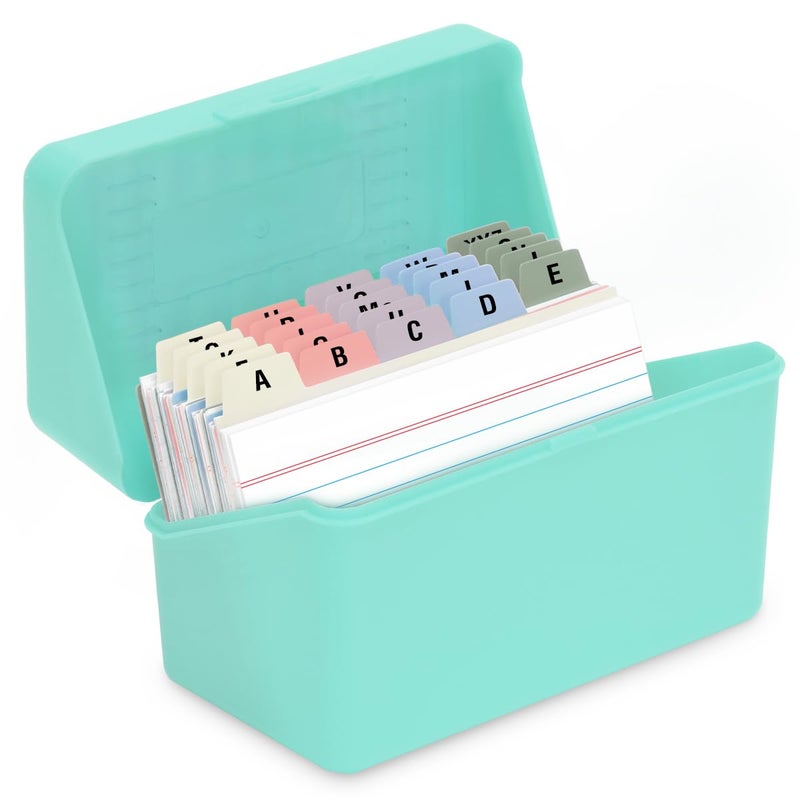 H4D 3x5 Index Card Holder with 100 Heavyweight Ruled Index Cards and 25 Plastic Dividers, Mint Green - Image 1